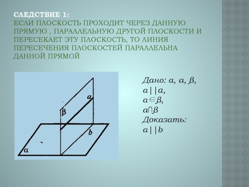 Плоскость через пересекающиеся прямые. Если плоскость проходит через данную прямую параллельную другой. Если плоскость проходит через данную прямую. Линия пересечения плоскостей параллельна. Если плоскость проходит через данную прямую параллельную.