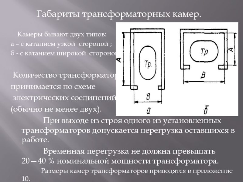 Габариты трансформаторных камер.   Камеры бывают двух типов:а – с