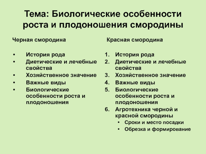 Презентация Тема: Биологические особенности роста и плодоношения смородины