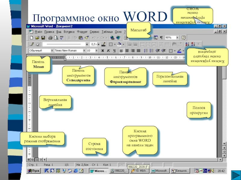 Окна word. Программное окно Word. Кнопки управления окном. Окно Word 2019. Панель задач Word.