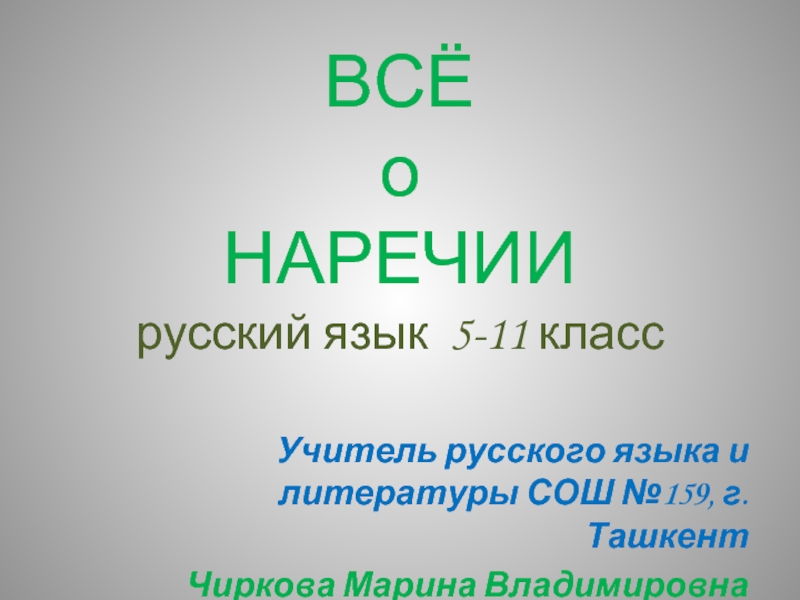 Презентация Всё о наречии - Русский язык 5-11 класс