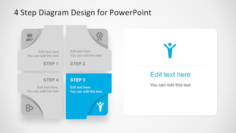 4 Step Diagram Design for PowerPointEdit text hereYou can edit this textSTEP 1STEP 2STEP 4STEP 3Edit text