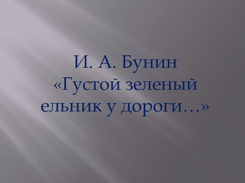 И.А. Бунин «Густой зеленый ельник у дороги…»