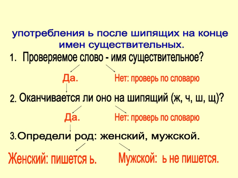 Употребление проверочное. Употребление ь на конце существительных после шипящих. Мягкий знак на конце имен существительных после шипящих. Слова женского рода оканчивающиеся на ь. Слова существительные на да.