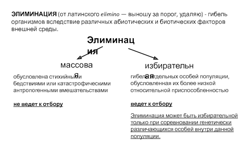 Презентация ЭЛИМИНАЦИЯ   (от латинского  elimino  — выношу за порог, удаляю) - гибель