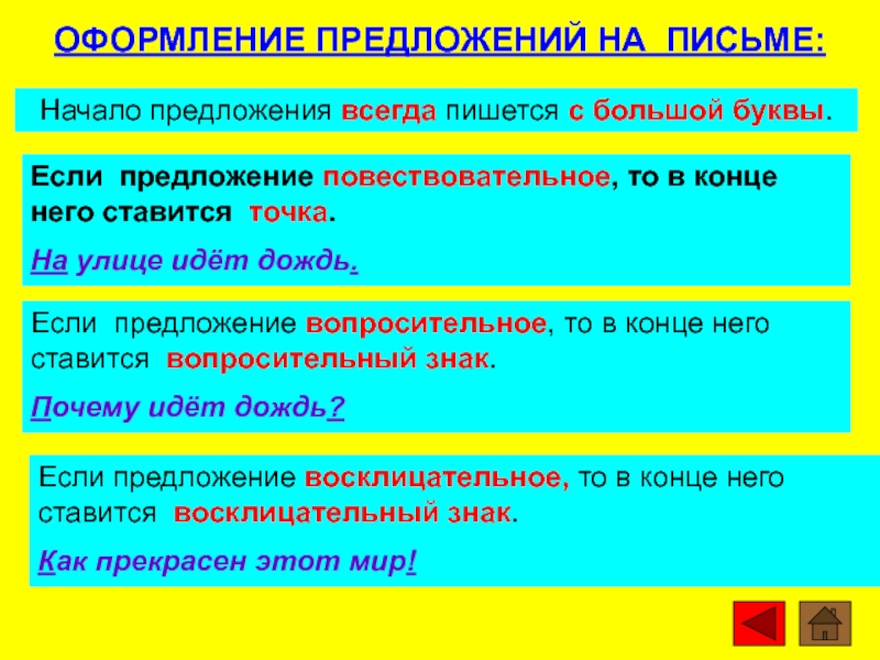 Предложение какая буква. Оформление предложений на письме. Как оформляется предложение на письме. Правило оформления предложения. Правило оформления предложения на письме.