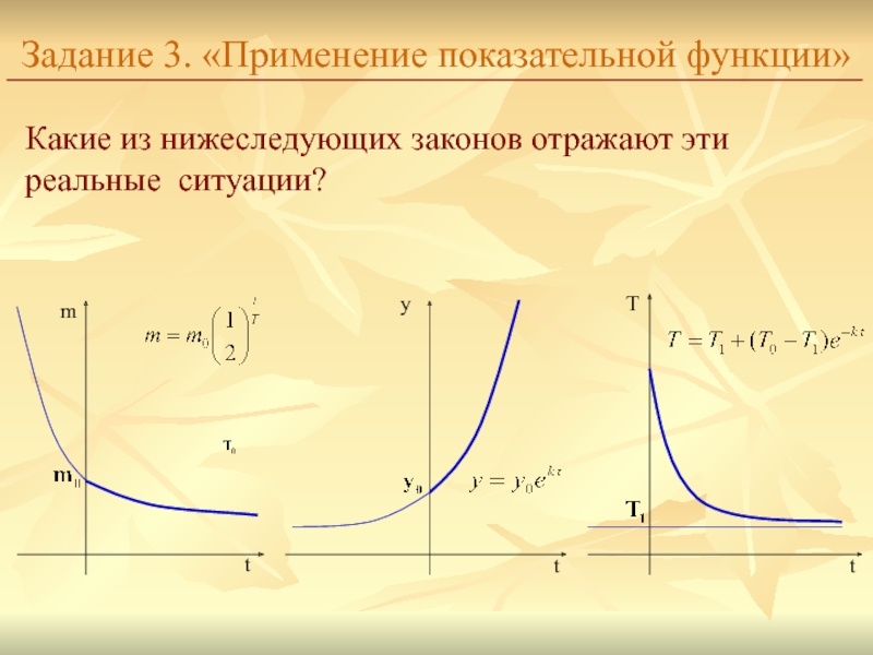 Задание 3. «Применение показательной функции»Какие из нижеследующих законов отражают эти реальные ситуации?mtttyT