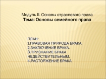 Основы семейного права Брак 