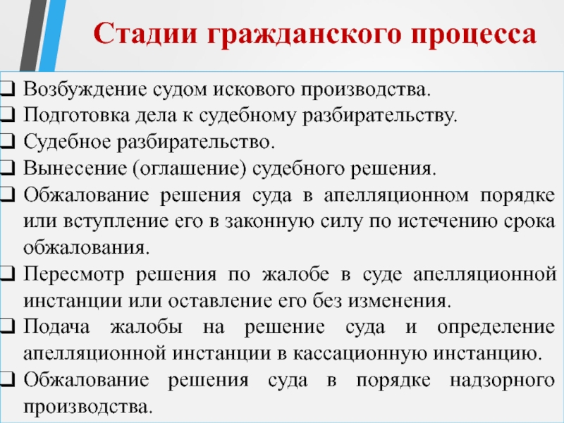 Судебный порядок рассмотрения гражданских споров план