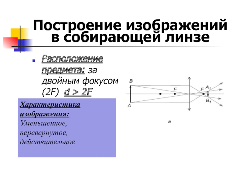 Характеристика изображения в собирающей линзе