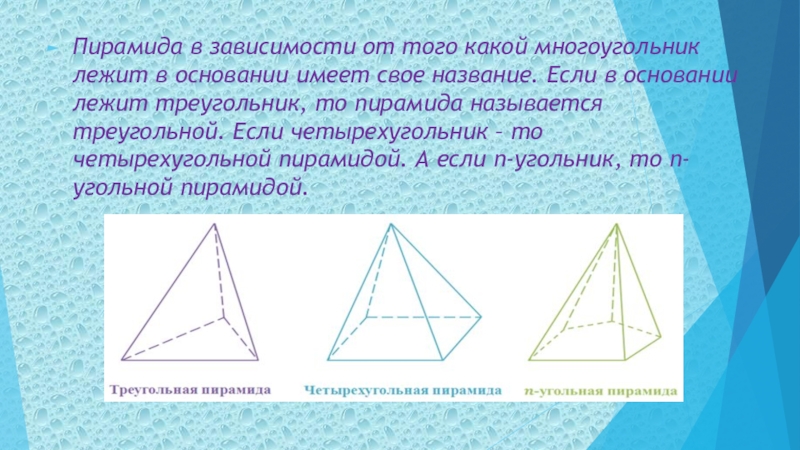 Какая фигура лежит в основании. Треугольная пирамида. Пирамида с основанием четырехугольник. Треугольная пирамида название. Четырехугольная пирамида название.