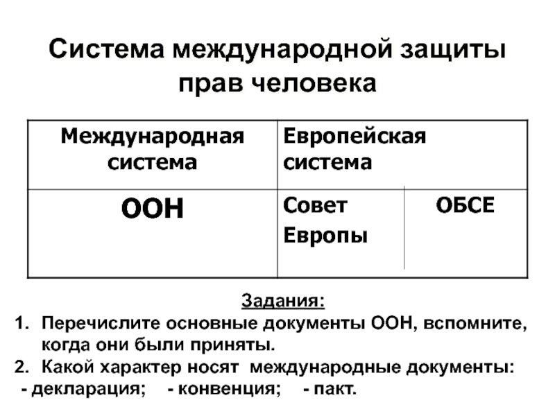 Система международной защиты прав человека план