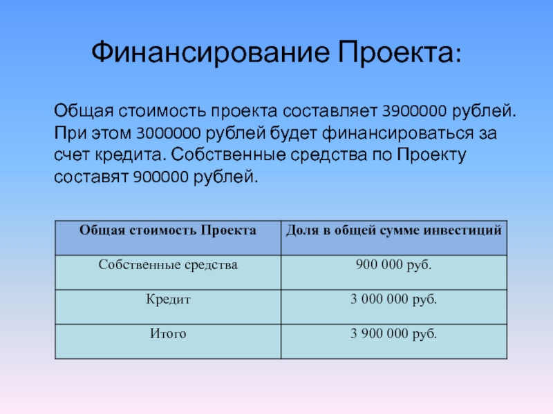 Общая стоимость проекта