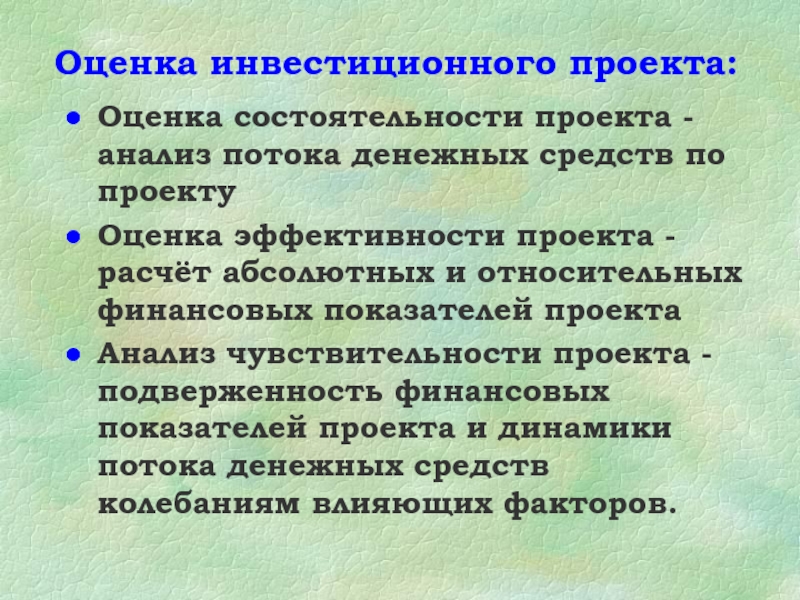 Финансовая состоятельность инвестиционного проекта