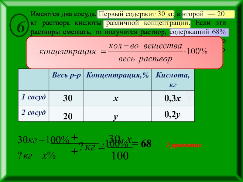 Кислота кг. Имеется два сосуда первый содержит. Раствора кислоты различной концентрации. Смешивание растворов разной концентрации. Концентрация кислоты.