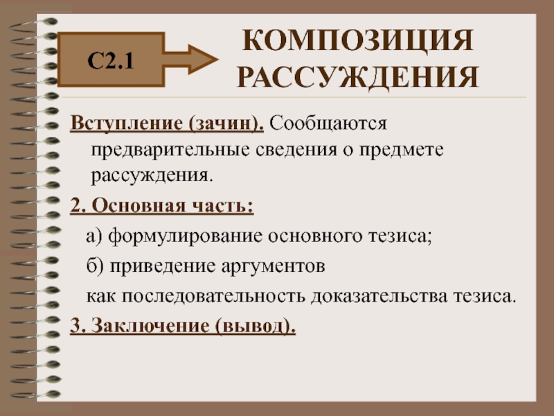 Схема композиции рассуждения включает следующие компоненты определение предмета