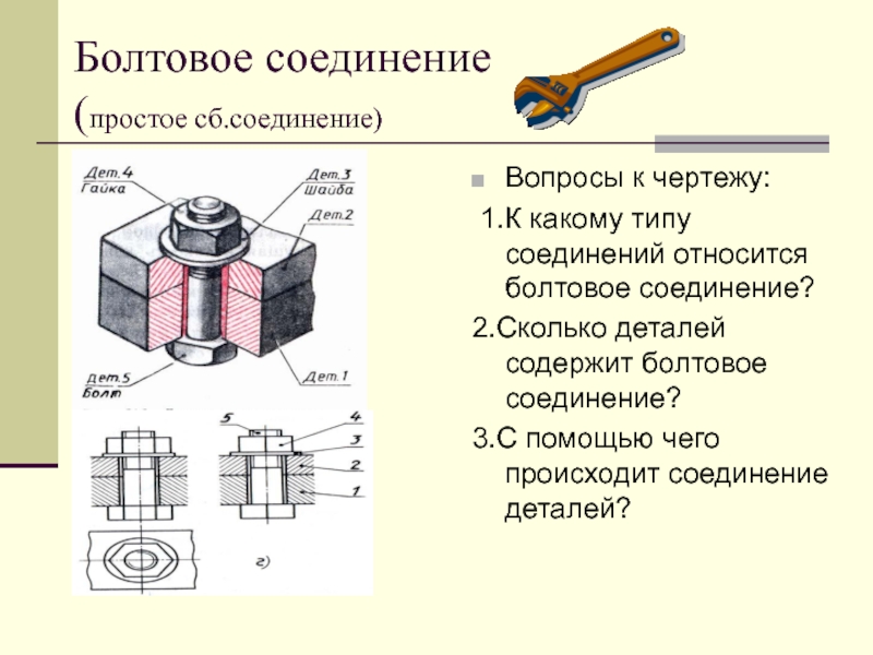 Чертеж болтового соединения содержит деталь шайба обозначенную цифрой