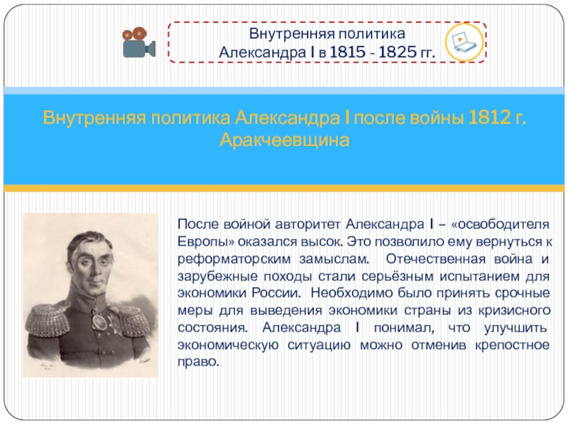 Внутренняя политика Александра I после войны 1812 г. Аракчеевщина