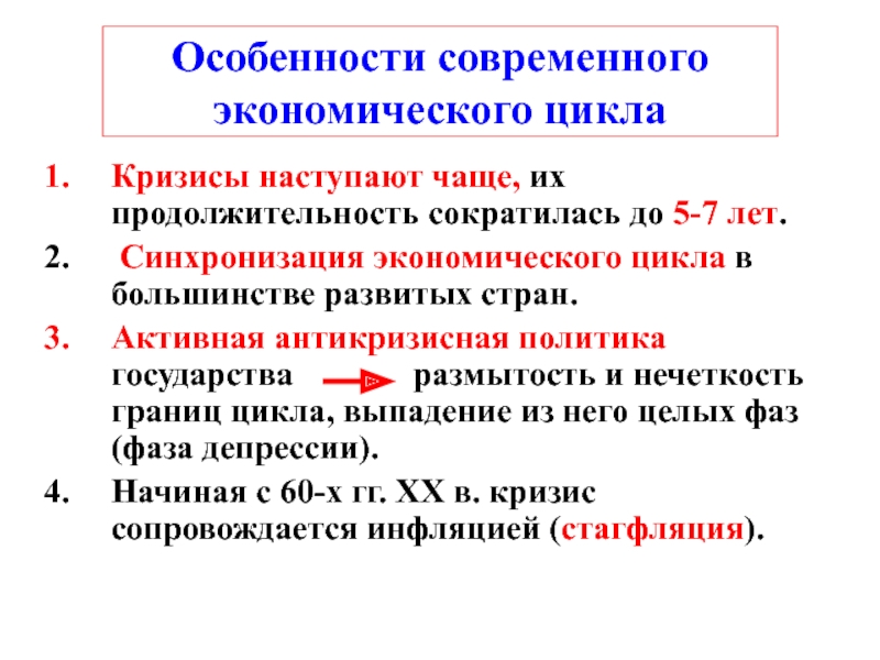 Особенности современных экономических циклов презентация