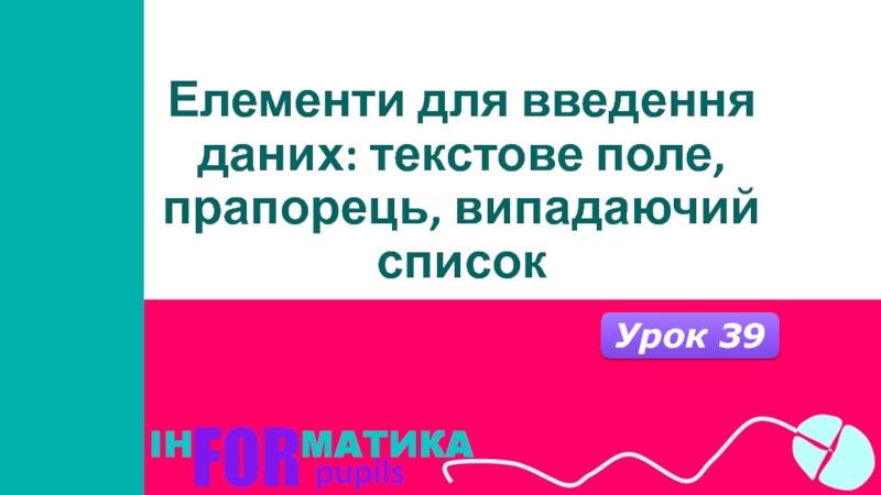 Елементи для введення даних: текстове поле, прапорець, випадаючий список