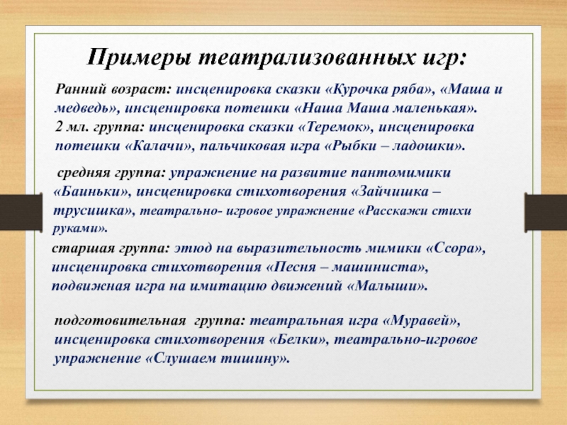 План работы с детьми дошкольного возраста над инсценировкой сказки е а антипина