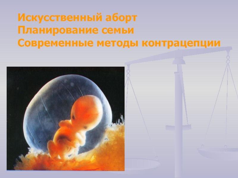 Презентация Искусственный аборт
Планирование семьи
Современные методы контрацепции