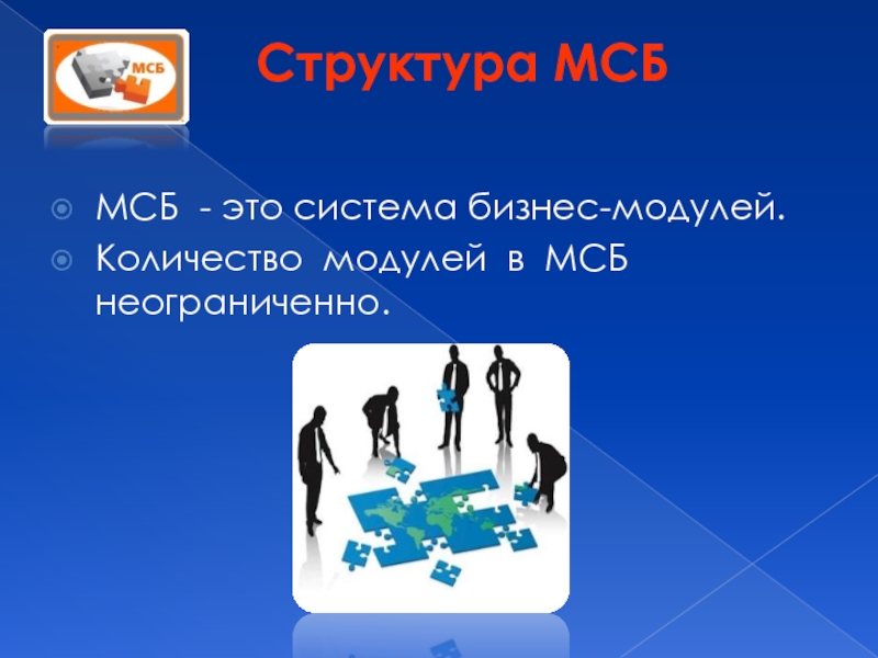 Структура МСБ МСБ - это система бизнес-модулей.Количество модулей в МСБ неограниченно.