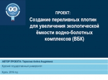 ПРОЕКТ:
Создание переливных плотин для увеличения экологической ёмкости