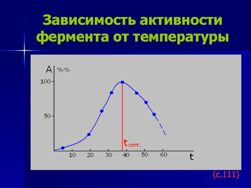 Потеря активности ферментов. График зависимости активности ферментов от температуры.