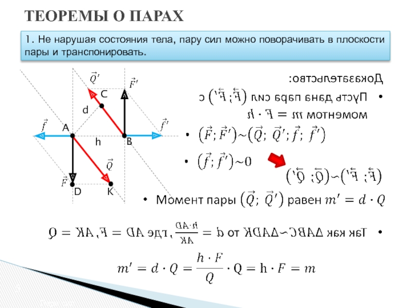 Пара плоскостей. Теоремы о парах сил. Теорема о паре сил. Теорема пары сил. Свойства пар сил – теоремы о парах сил..