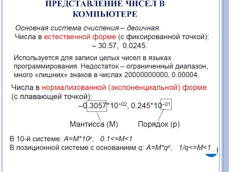 10 класс представление чисел в компьютере презентация