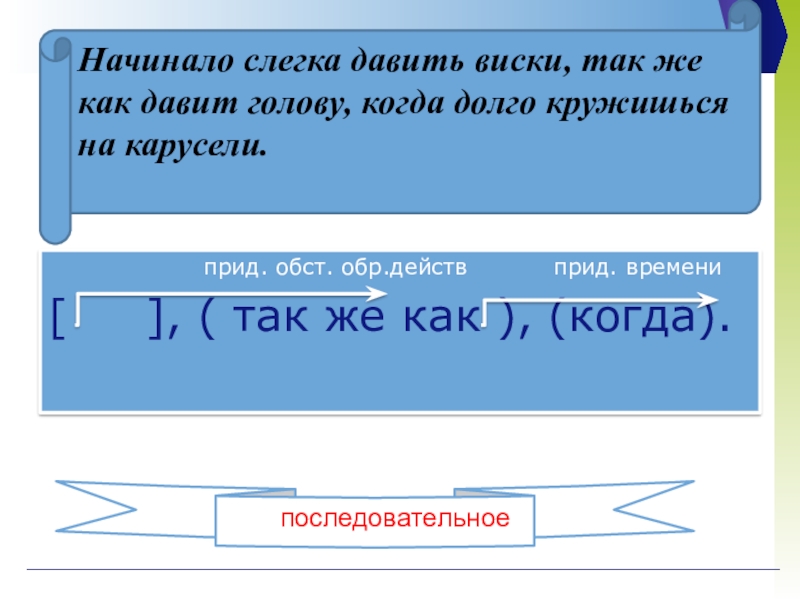 Так же как все. Начинало слегка давить виски как давит голову. Прид обст. Начинало слегка давить виски как давит голову когда долго схема. Последовательное обст времени.