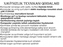 Xavfsizlik texnikasi qoidalari