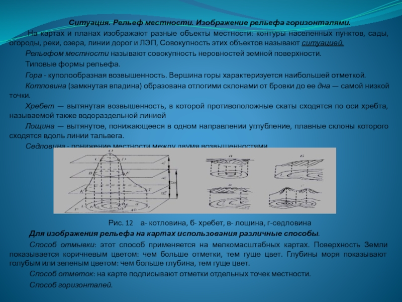 Характеристики рельефа местности. Изображение рельефа местности горизонталями. Способы изображения рельефа геодезия. Способ горизонталей изображения рельефа карта местности.