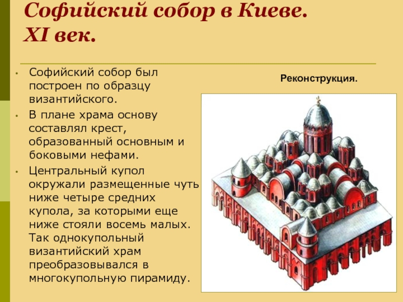 Софийский собор в Киеве.     XI век. Софийский собор был построен по образцу византийского.