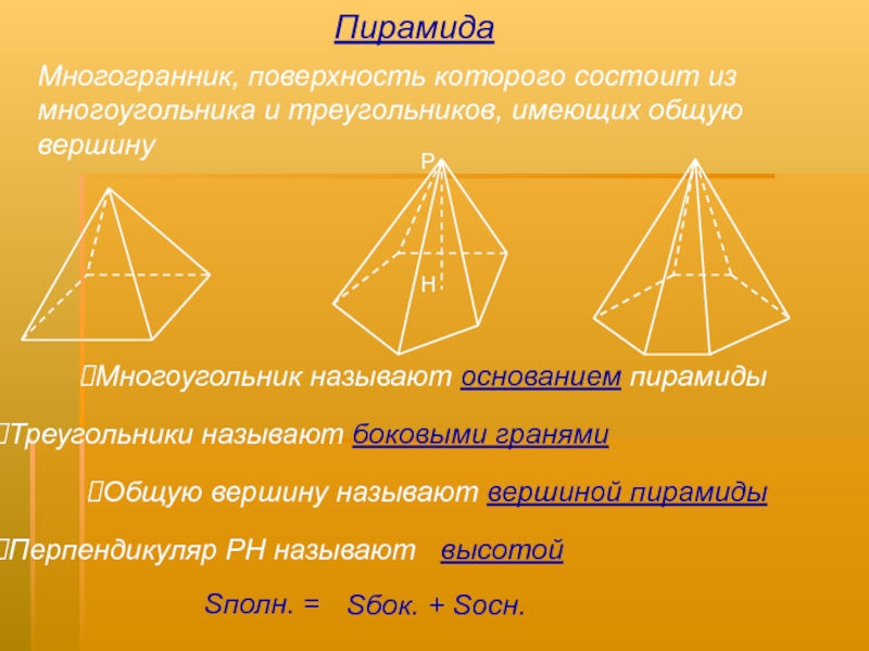 Полная поверхность пирамиды состоит из. Поверхность пирамиды состоит из. Треугольная пирамида многогранник. Площадь многогранной пирамиды. Поверхность треугольной пирамиды.