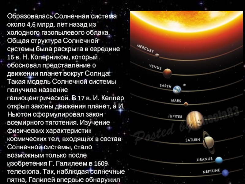 Космические тела образующие солнечную систему