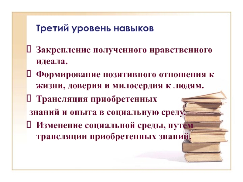 Формирование идеала. Уровни умений. Духовно-нравственное воспитание учащихся на уроках литературы. Уровни навыков. 3 Уровня умения.