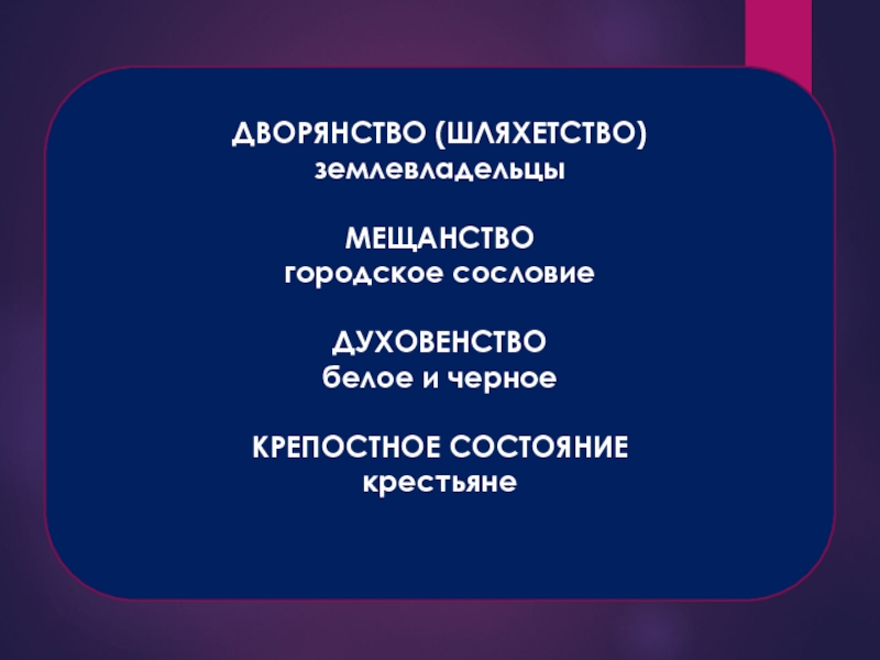 Городское сословие. Дворянство и мещанство. Крепостное состояние. Шляхетство это в истории.