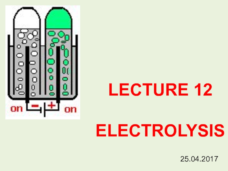 25.04.201 7
LECTURE 12
ELECTROLYSIS