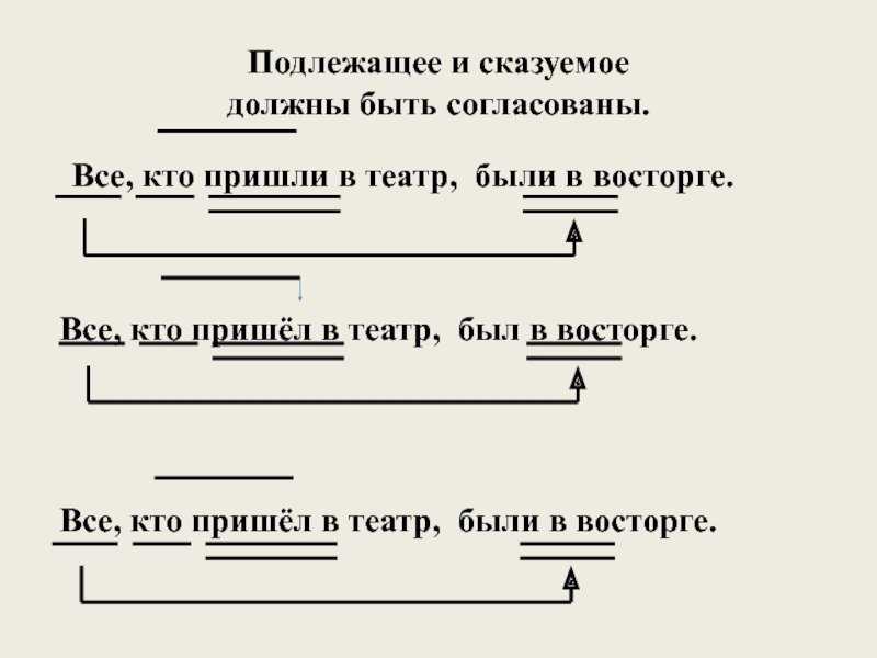 Подлежащее и сказуемое  должны быть согласованы. Все, кто пришёл в театр, был в восторге. Все, кто