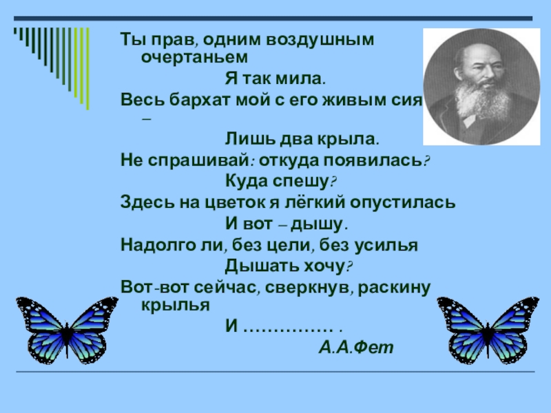 Кто автор этих строк. Фет ты прав одним воздушным очертаньем. Ты прав одним воздушным очертаньем. Стих бабочка ты прав одним воздушным очертаньем. Ты прав своим воздушным очертаньем я так Мила.