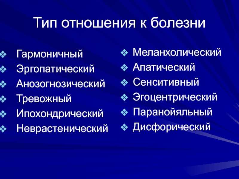 Что характерно для анозогнозического варианта внутренней картины болезни