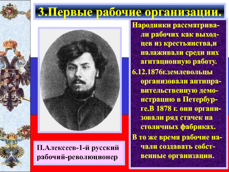 Народники. Организации народников. Первые рабочие организации в России. Революционеры народники. Первые организации народников.