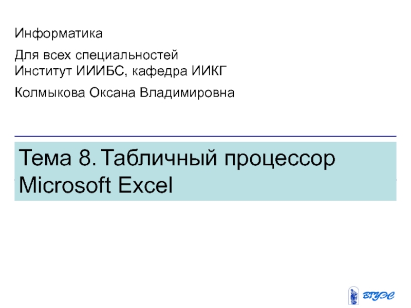 Табличный процессор Microsoft Excel