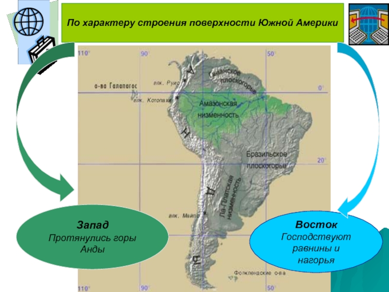 Карта южной америки с горами и равнинами