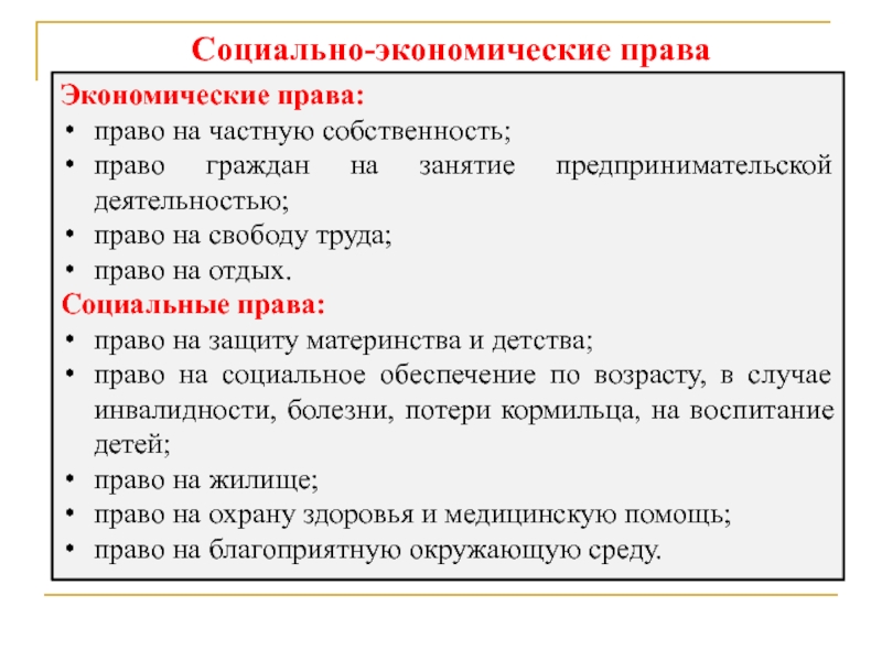 Социально экономические права граждан проект