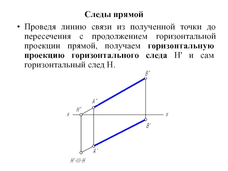 След проекции. Построить фронтальный и горизонтальный следы прямой. Правила построения следов прямой. Построить горизонтальный след прямой. Следы прямой.