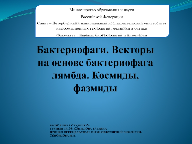 Презентация Министерство образования и науки
Российской Федерации
Санкт – Петербургский