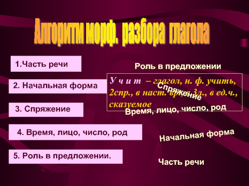 Просыпается начальная форма. Морфологический разбор глагола. Разбор глагола. Морфологический разбор глагола 4 класс.